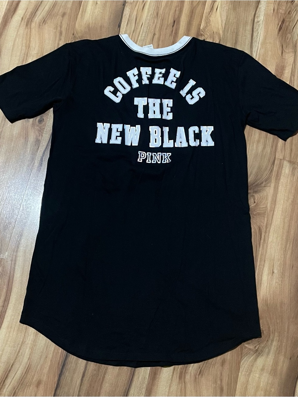 Victorias Secret PINK Sleep Shirt Black Coffee Is The New Black Lace Up V-Neck M